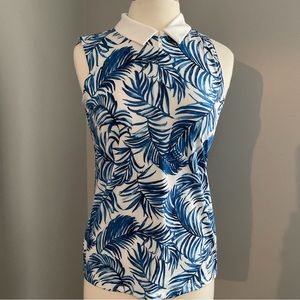 Tommy Bahama Womens Sleeveless Floral Golf Polo Shirt UPF Shirt White Bl…